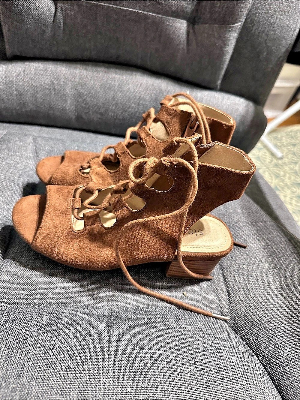 Kids Stevie's Lace-Up Block Heel Booties in Brown US 13